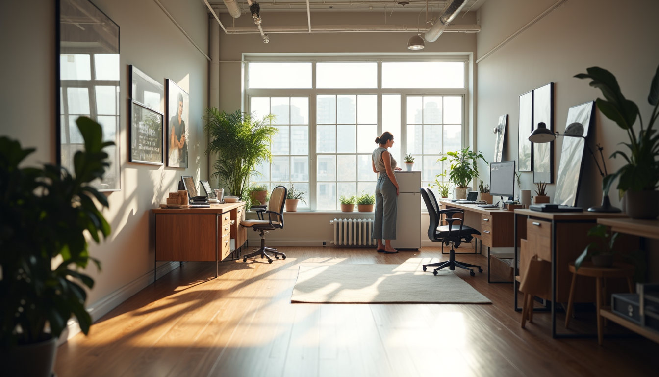 Eye-level view of a modern model agency office with natural light